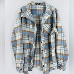 White Fox Boutique blue and brown flannel plaid shacket small/medium